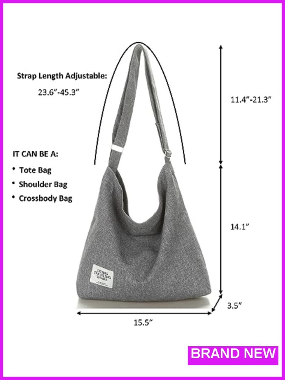 Women's Retro Canvas Shoulder Bag Hobo Crossbody Tote - Picture 3 of 6